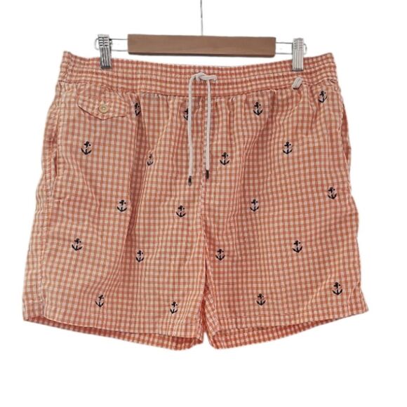 Polo Ralph Lauren Anchor Gingham 5.5 In Shorts Sz L Nautical Preppy Summer Beach - Picture 1 of 16